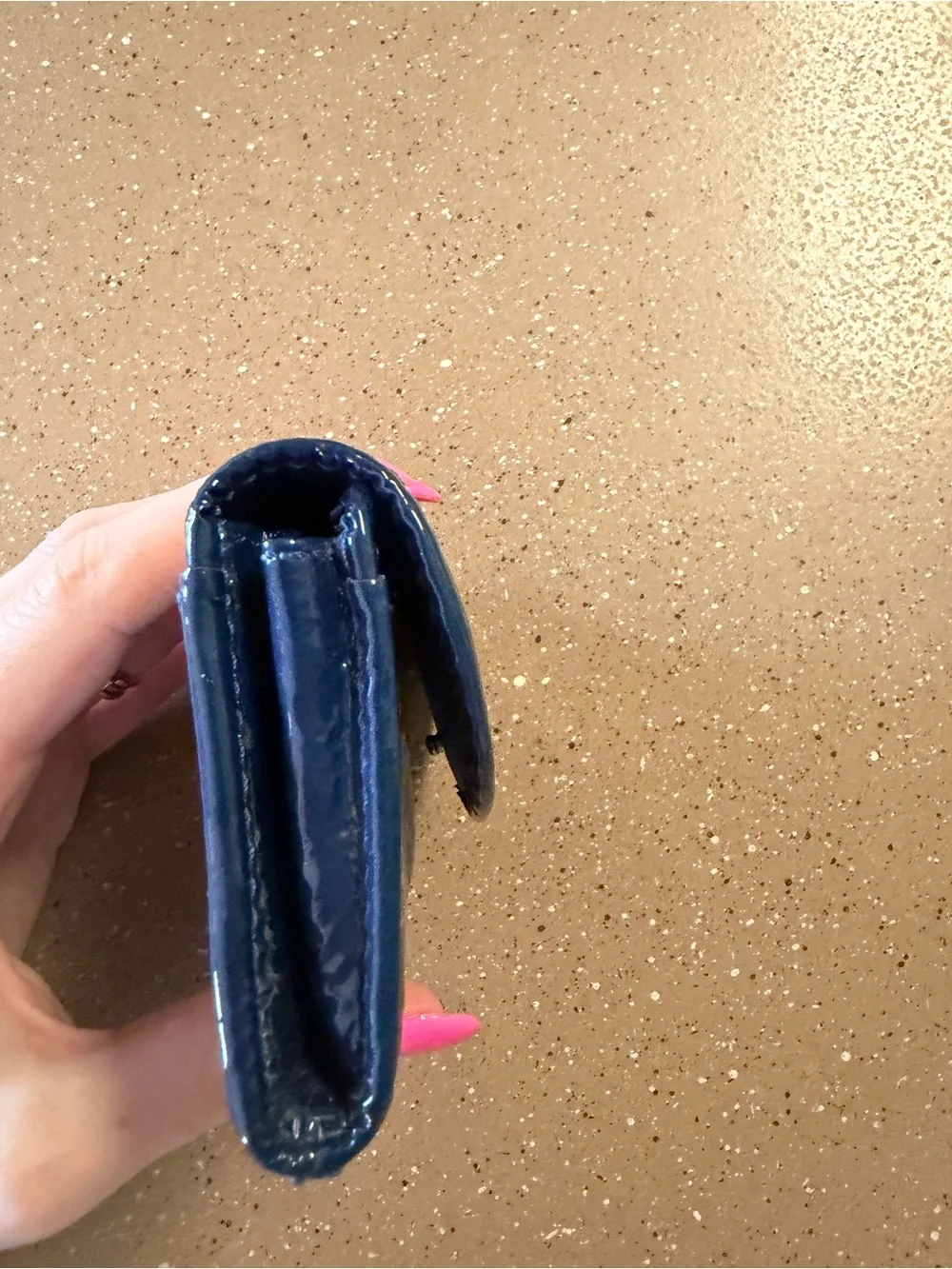Coach Patent Leather Mini Card Wallet in Blue with Silver Horse & Carriage logo